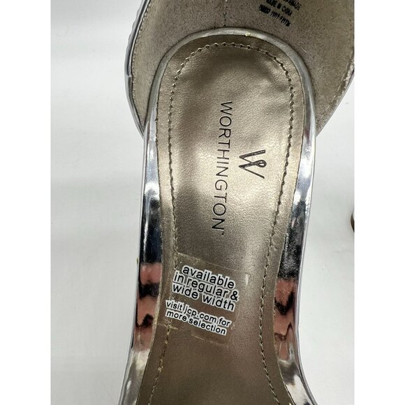 Worthington Womens Metallic Slingback Heeled Sandals Silver Sze 5M Elegant Party - Picture 2 of 11